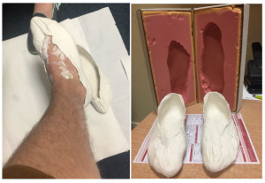 A cast and mold of feet made by Colin