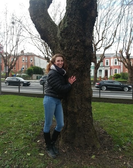 Ireland intern hugging a tree
