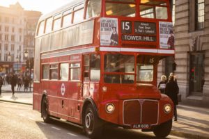 Picture of a red double decker bus in London