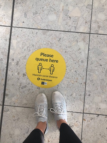 Social distance notice in Dublin Airport