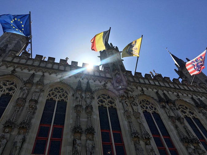 Photo of flags on a building in Brussels