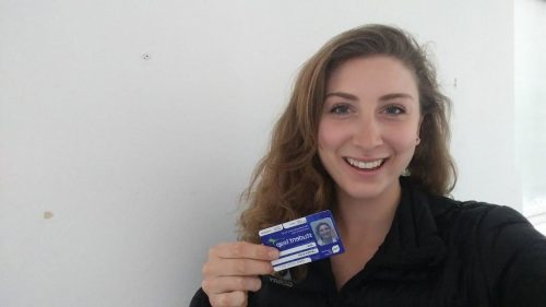 Ireland Intern poses with Student Leap Card